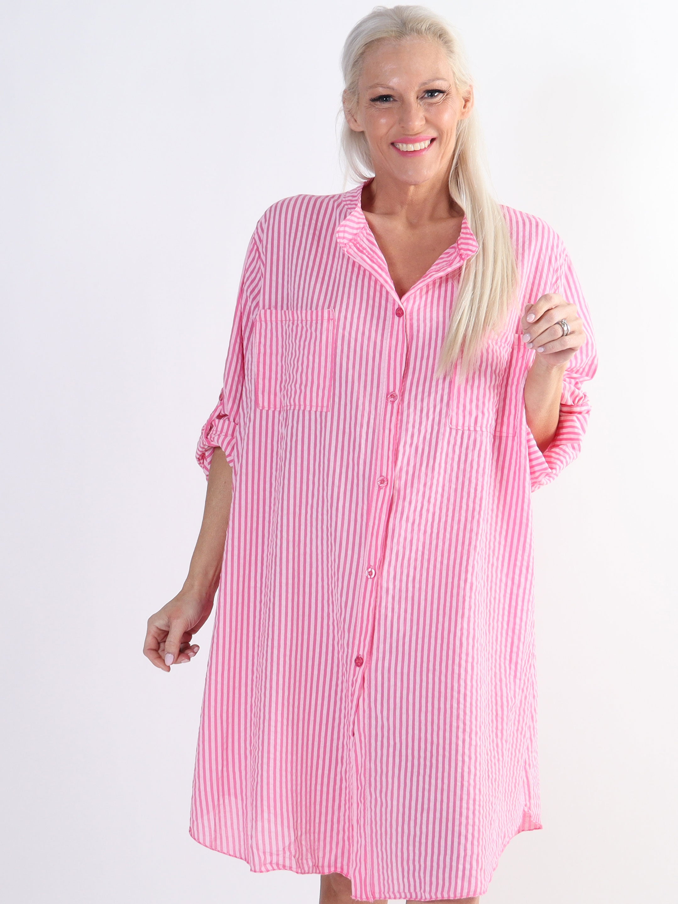 Carmina - Stribet plus size skjorte i bomuld med lommer